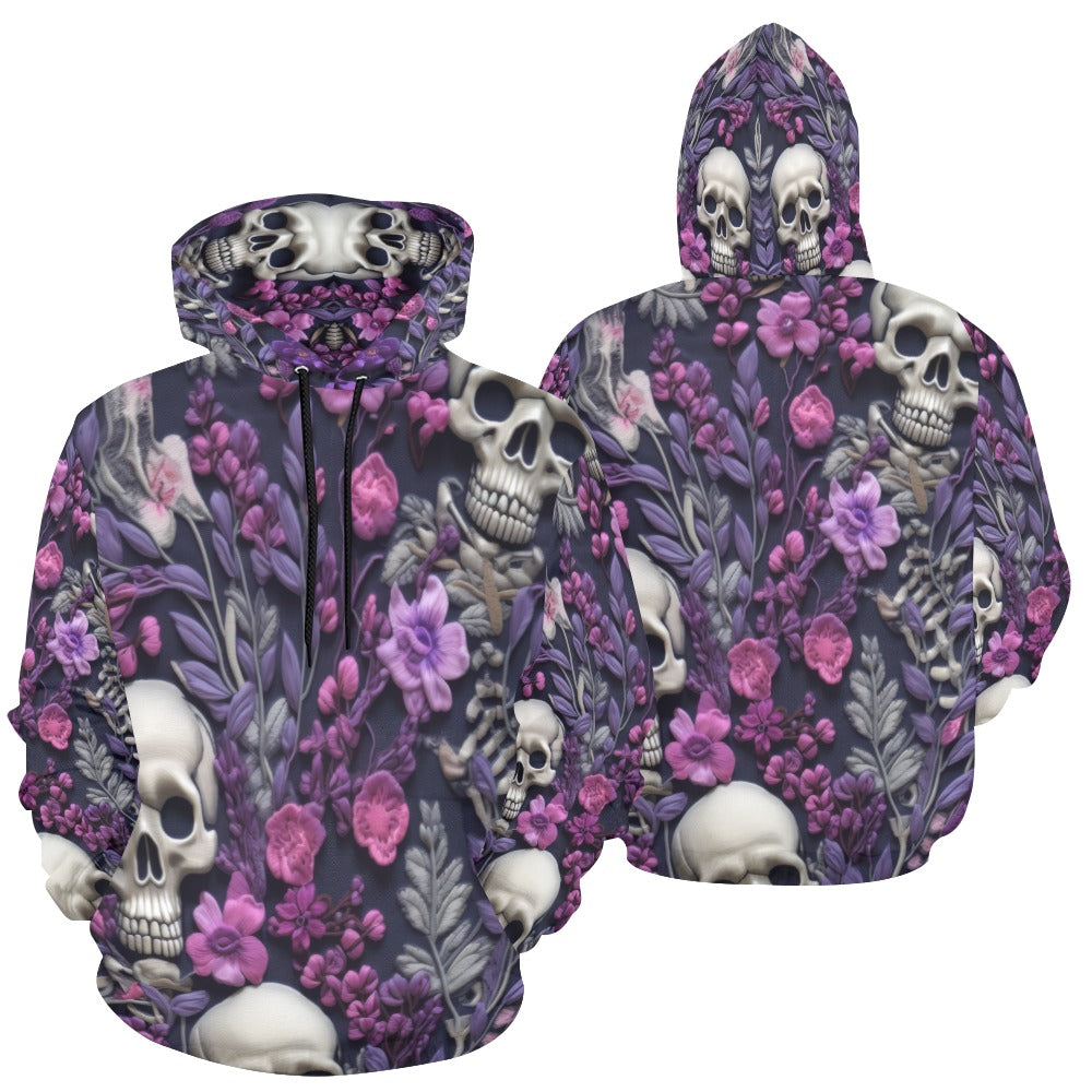 Skeletons w/ Purple Flowers Hoodie for Women (USA Size)