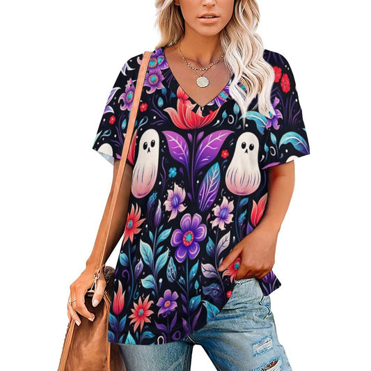 Halloween Boho Short-Sleeve V-Neck T-Shirt