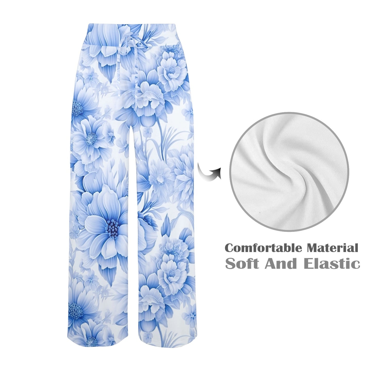 Blue Flowered Women's Wide Leg Lounge Pants