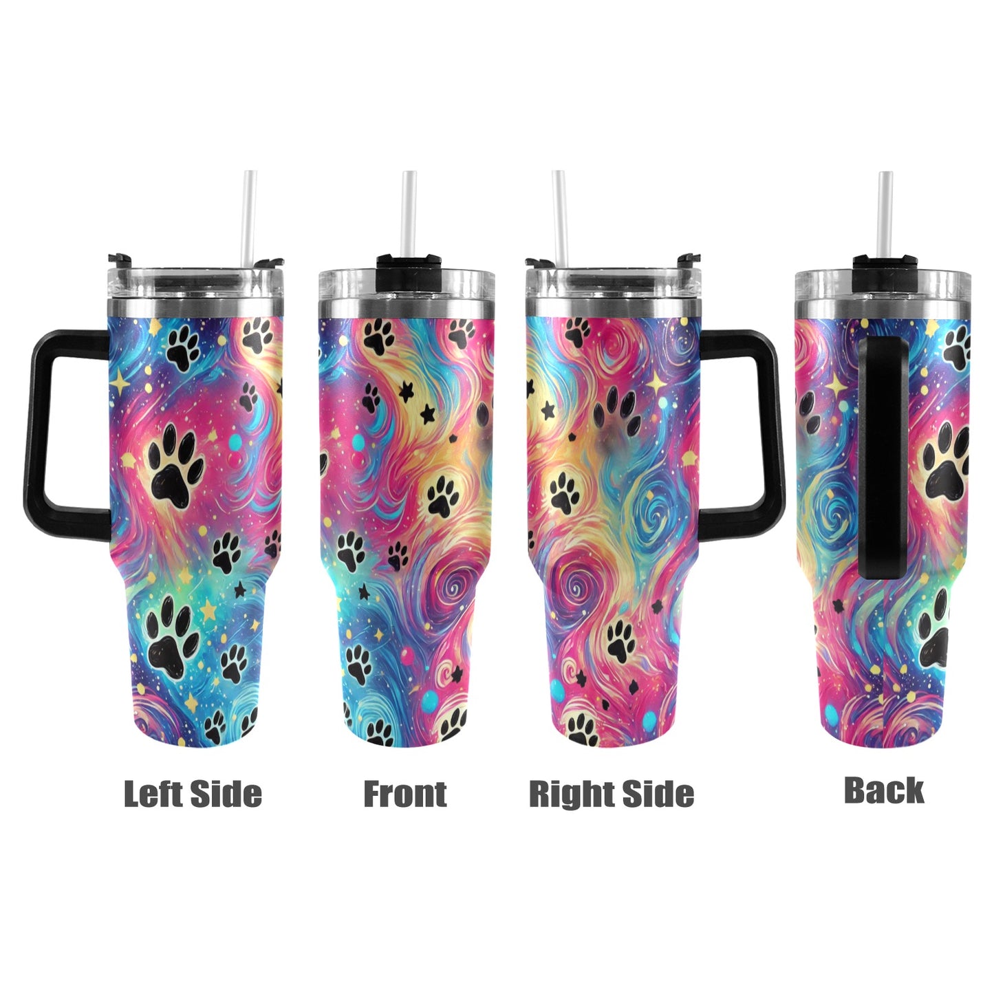 Rainbow Paws 40oz Tumbler with Black Handle