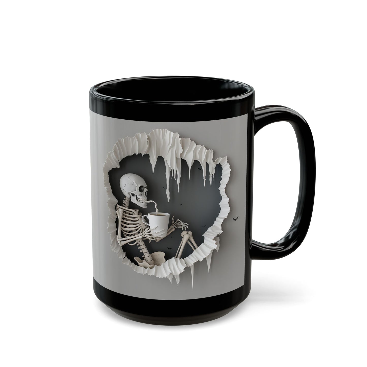 3D Skeleton Black Mug (15oz)