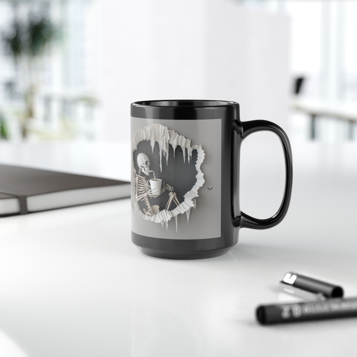 3D Skeleton Black Mug (15oz)