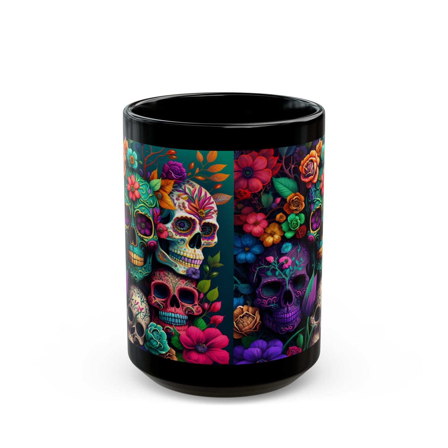 Colorful Skeleton Collage Black Mug (15oz)