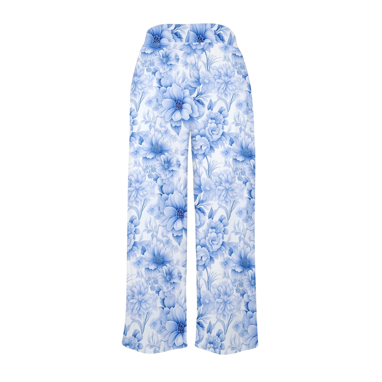 Blue Flowers Women's Wide Leg Lounge Pants