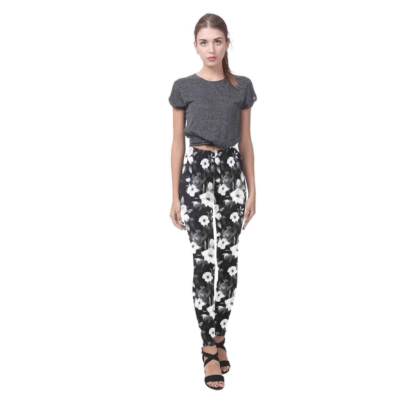 Black and White Flowers  Women's Leggings