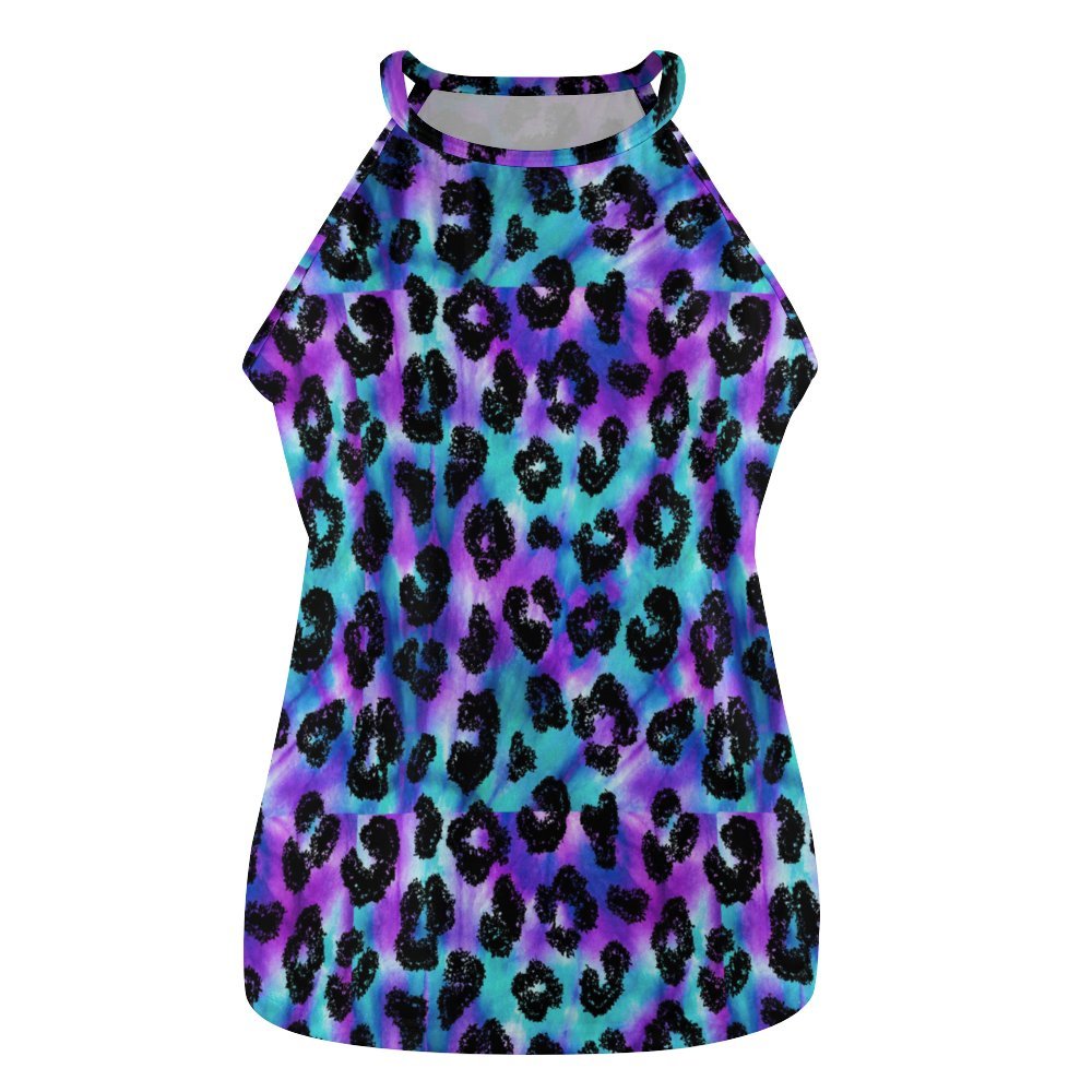 Tie Dye Leopard Round-Neck Vest