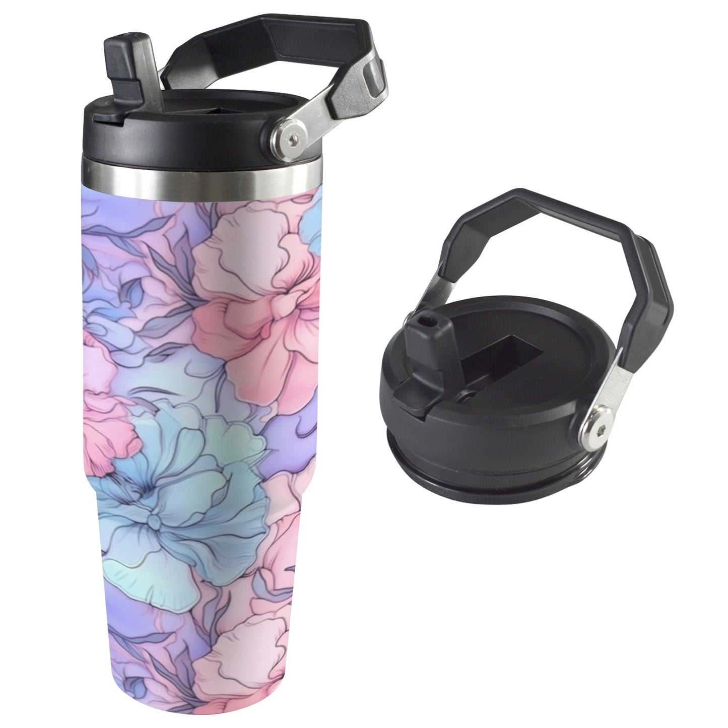 Flowered 30oz Tumbler with Top Handle