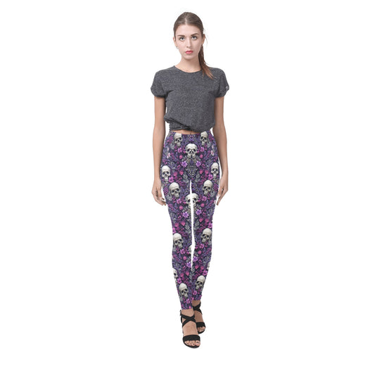 Skeletons w/ Purple Flowers  Women's Leggings