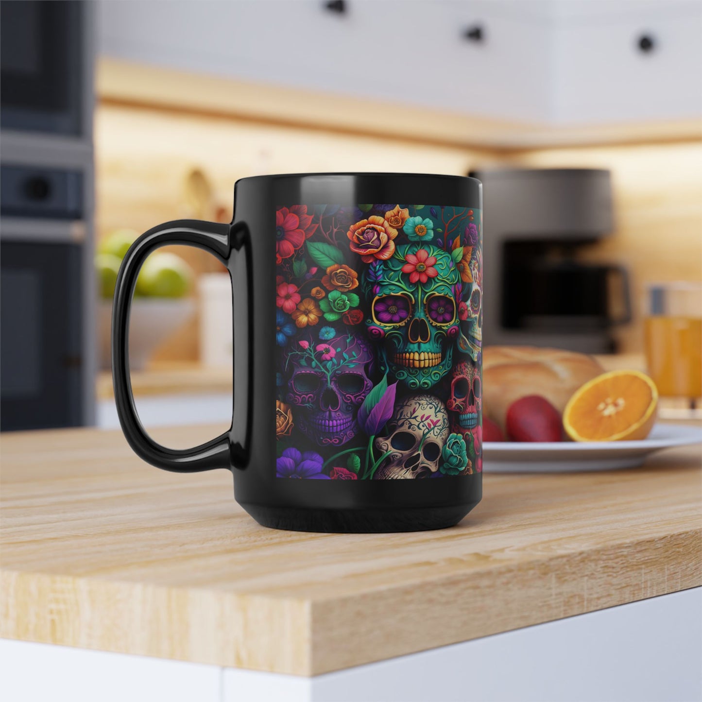 Colorful Skeleton Collage Black Mug (15oz)