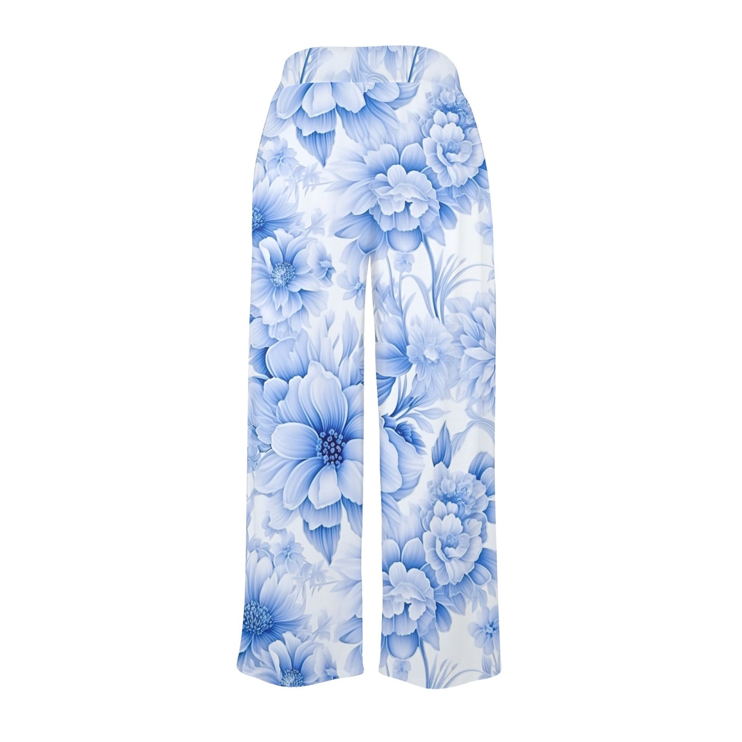 Blue Flowered Women's Wide Leg Lounge Pants