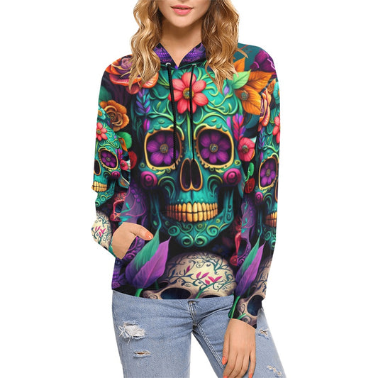 Colorful Skeleton Collage  Hoodie for Women (USA Size)