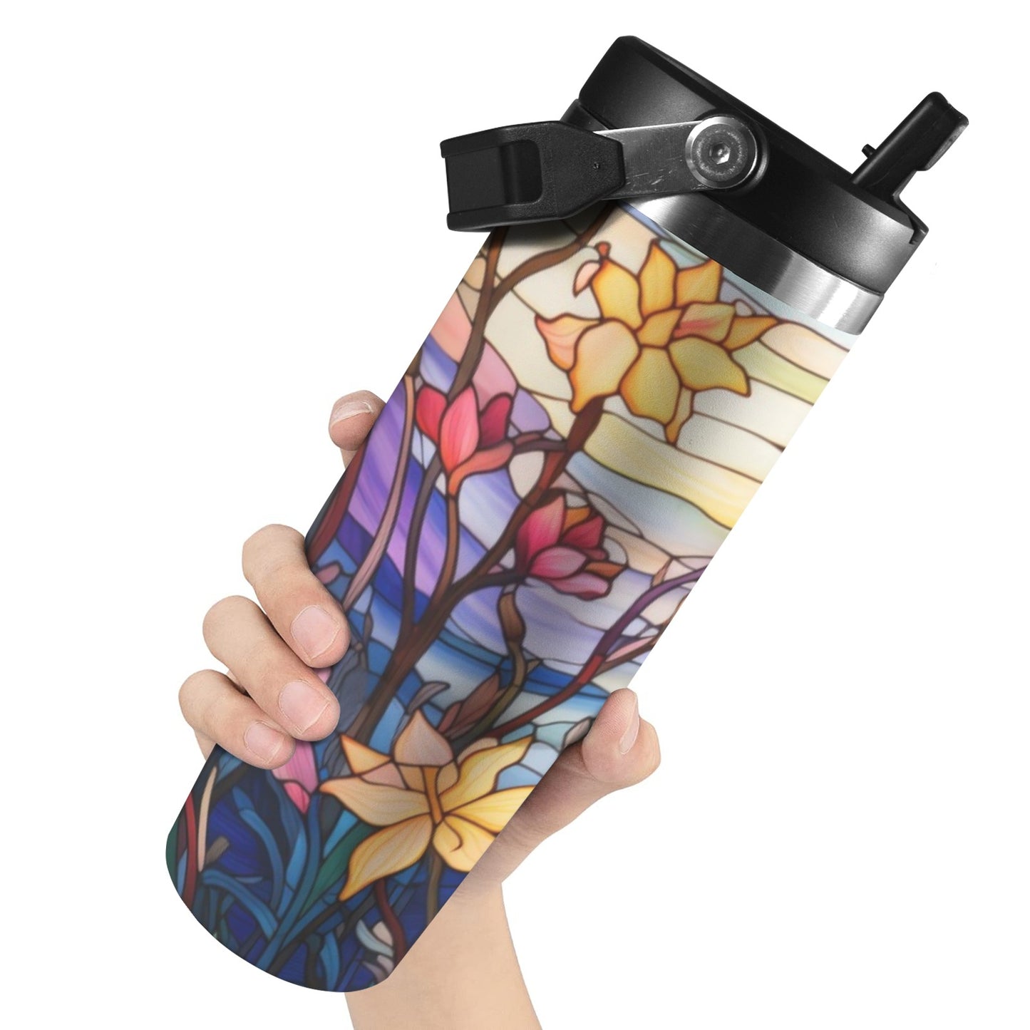 Stained Glass Flowers 2 02 30oz Tumbler with Top Handle