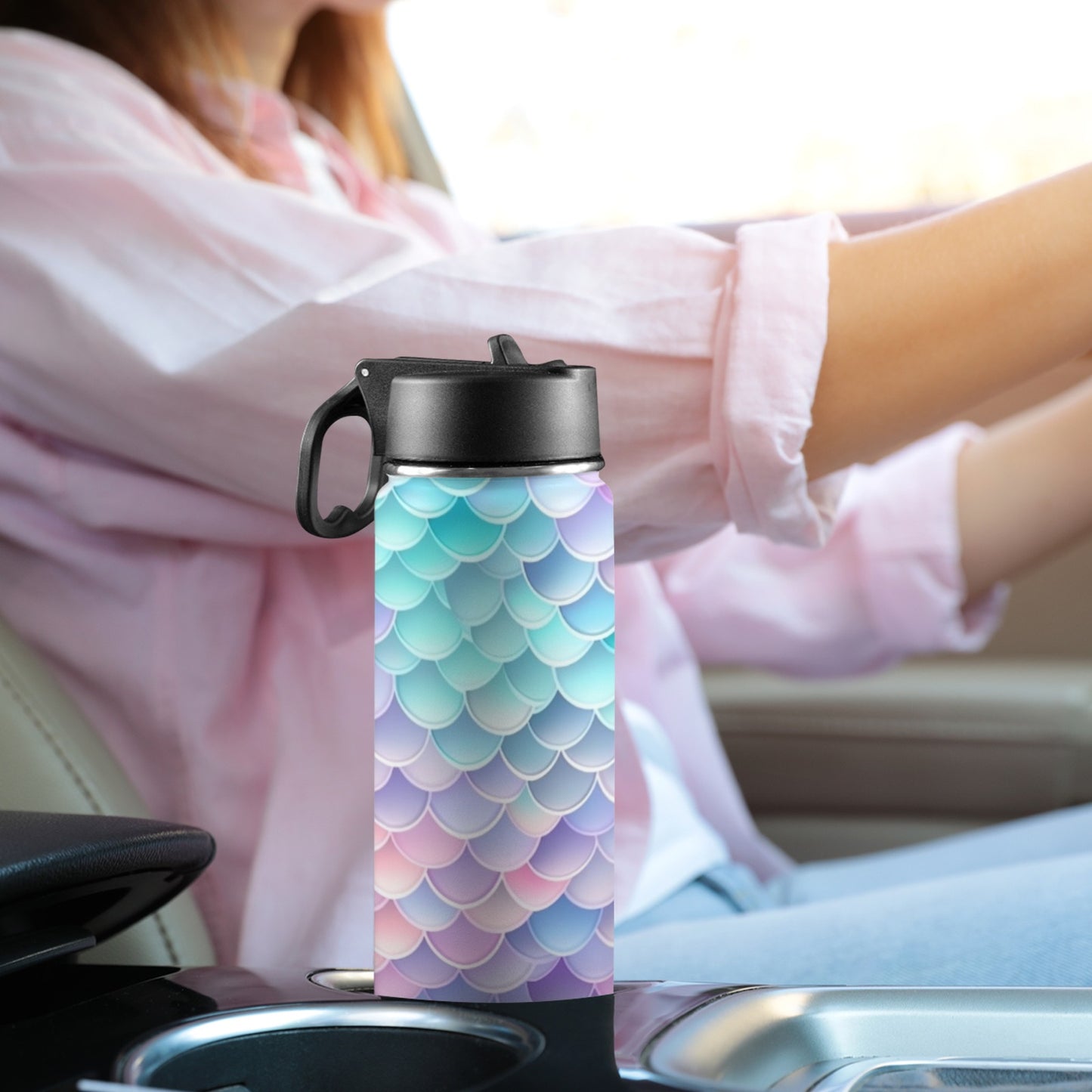 Pastel Mermaid Tail Insulated Water Bottle with Straw Lid (18oz)