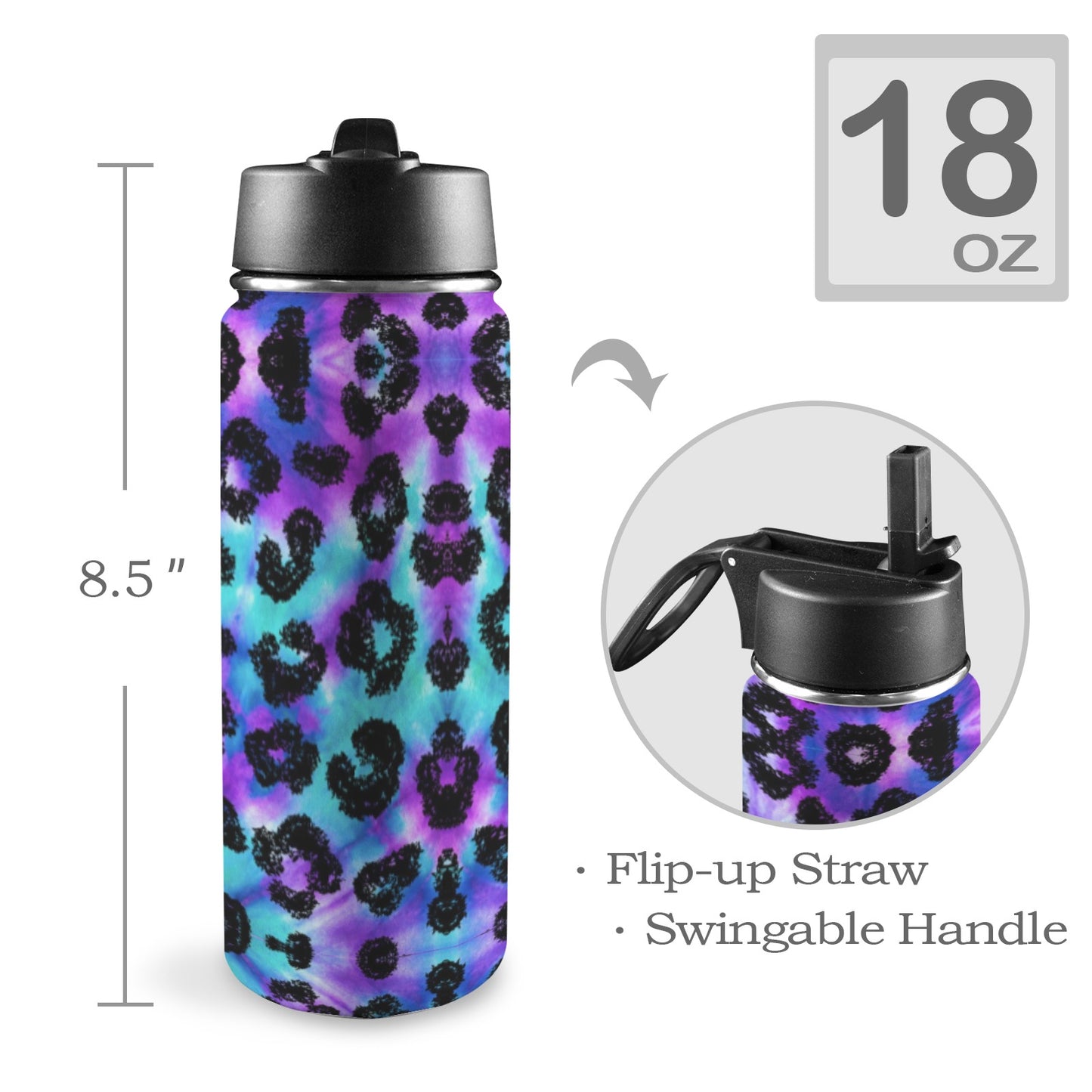 Purplish Leopard Insulated Water Bottle with Straw Lid (18oz)