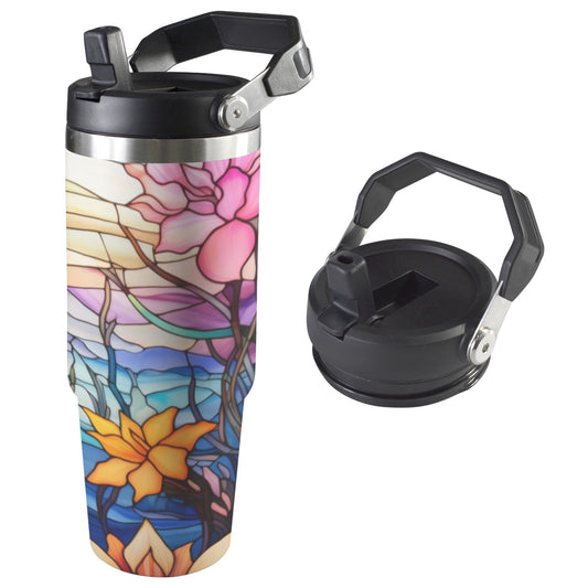 Stained Glass Flowers 2 02 30oz Tumbler with Top Handle