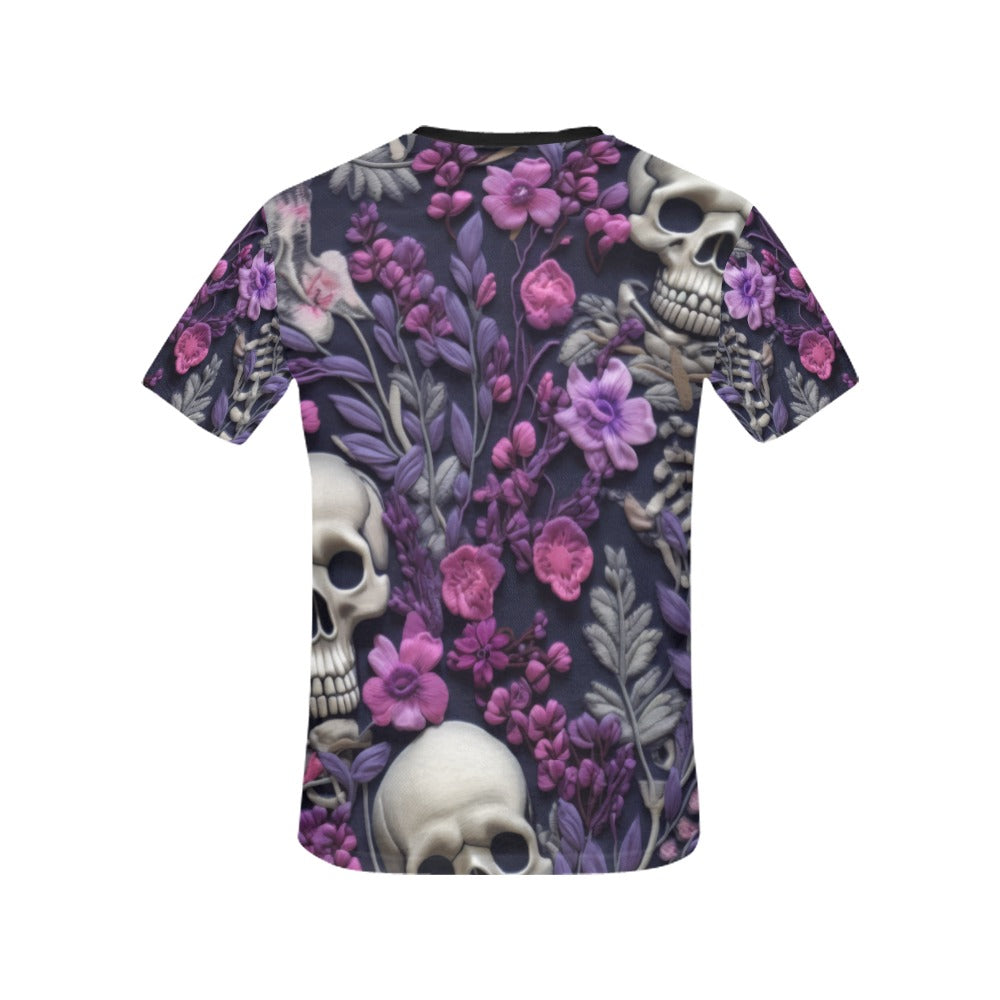 Skeletons w/ Purple Flowers T-Shirt for Women (USA Size) (Model T40)