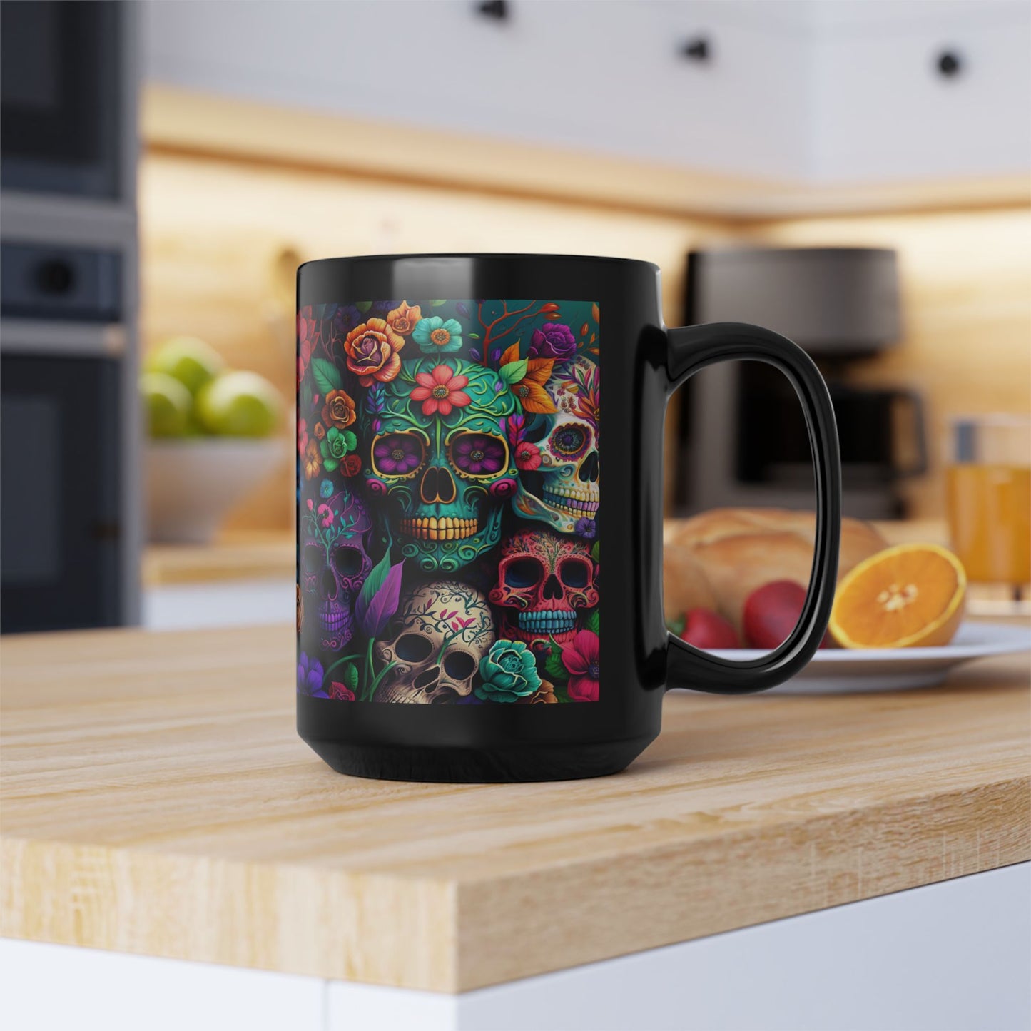 Colorful Skeleton Collage Black Mug (15oz)