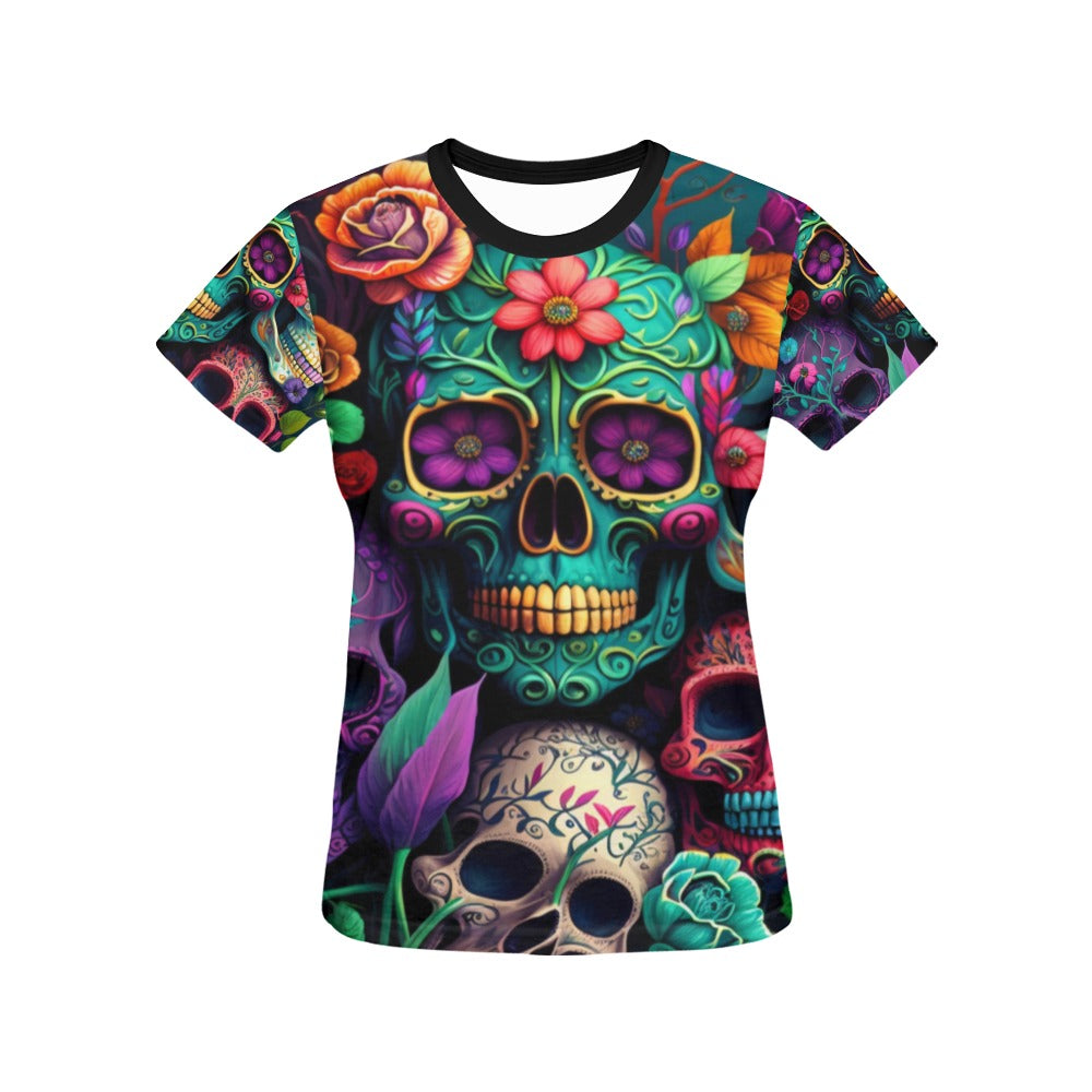 Colorful Skeleton Collage V2  T-Shirt for Women (USA Size) (Model T40)