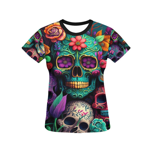 Colorful Skeleton Collage V2  T-Shirt for Women (USA Size) (Model T40)