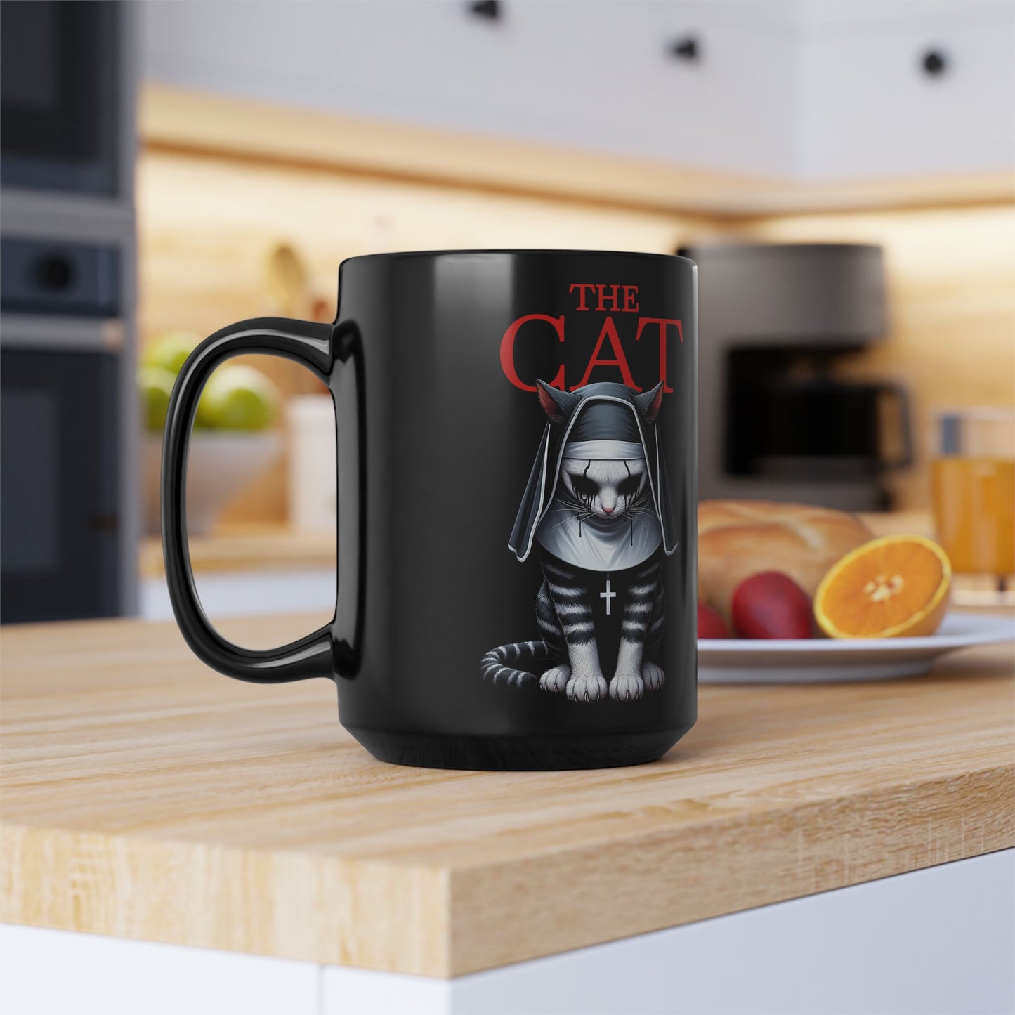 Nun Cat Black Mug (15oz)