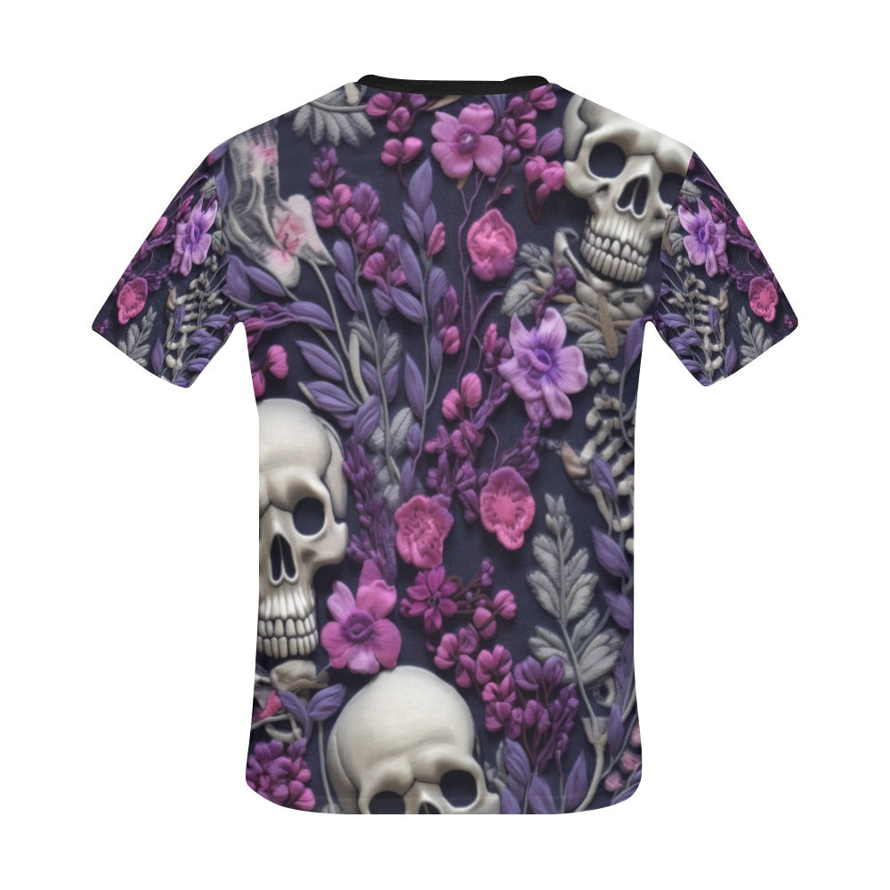 Skeletons w/ Purple Flowers T-Shirt for Men (USA Size)