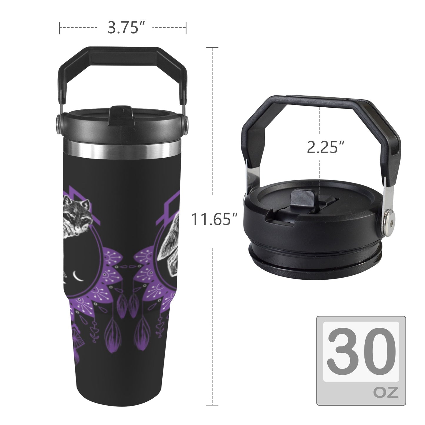 Wolf Dreamcatcher 30oz Tumbler with Top Handle