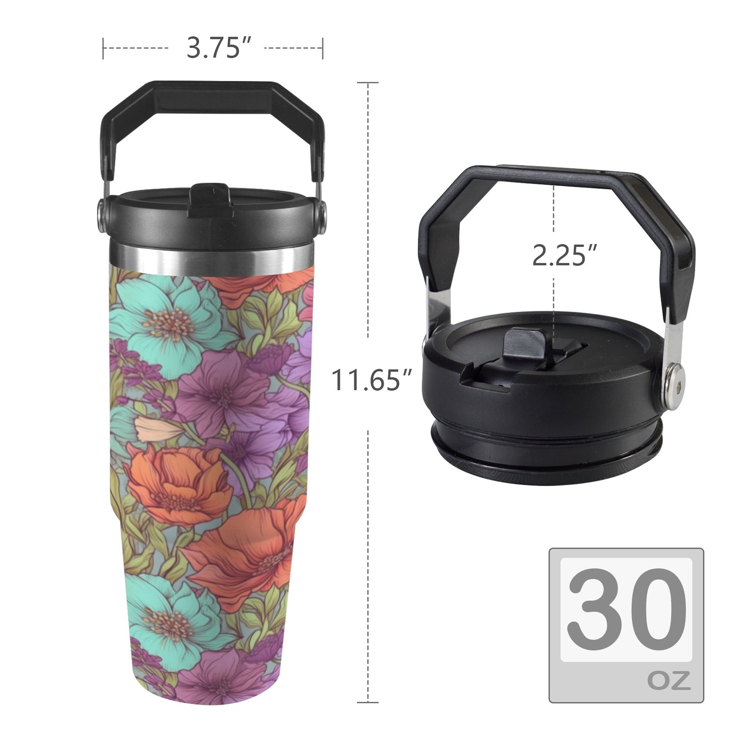 Flowerful 30oz Tumbler with Top Handle