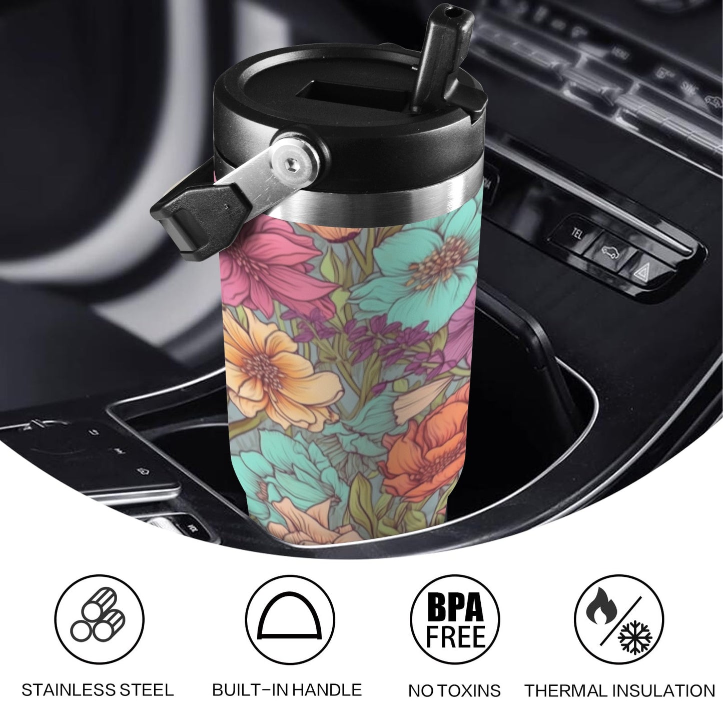 Flowerful 30oz Tumbler with Top Handle