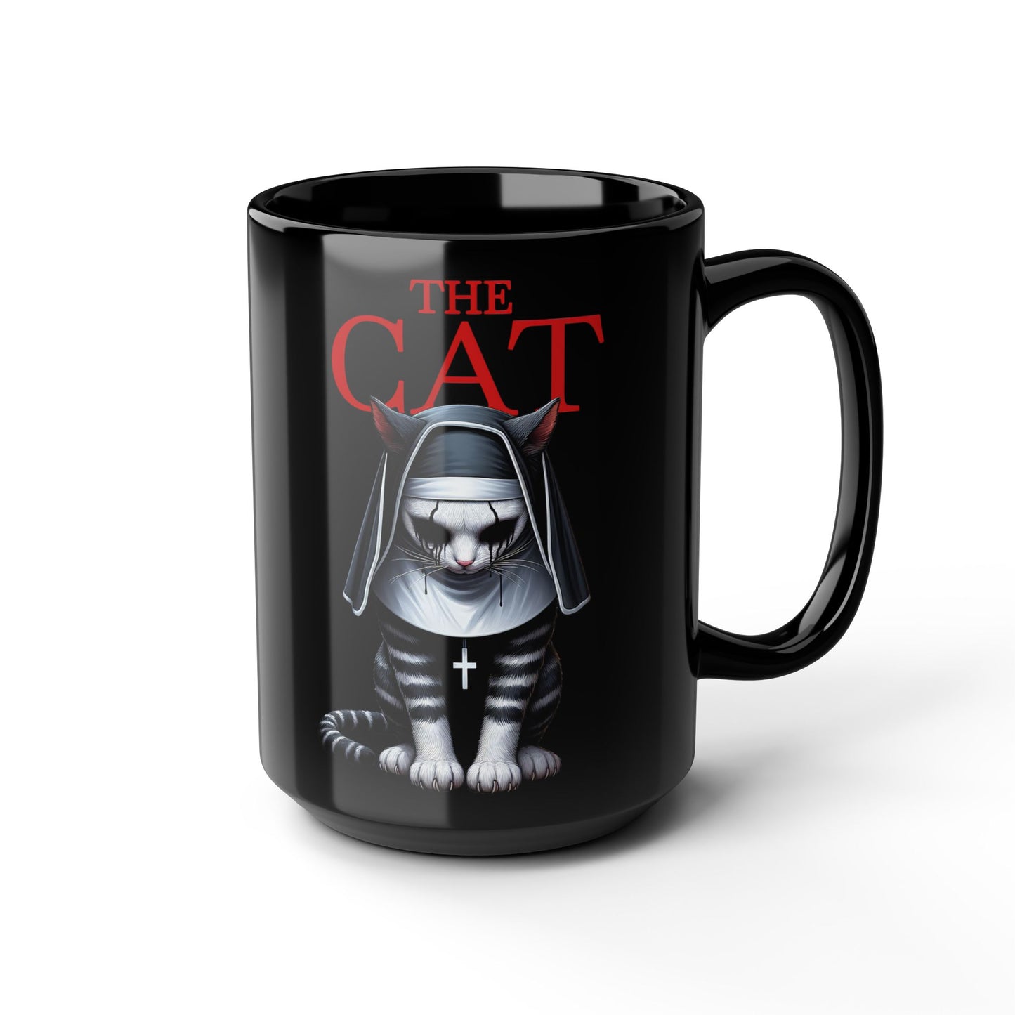 Nun Cat Black Mug (15oz)