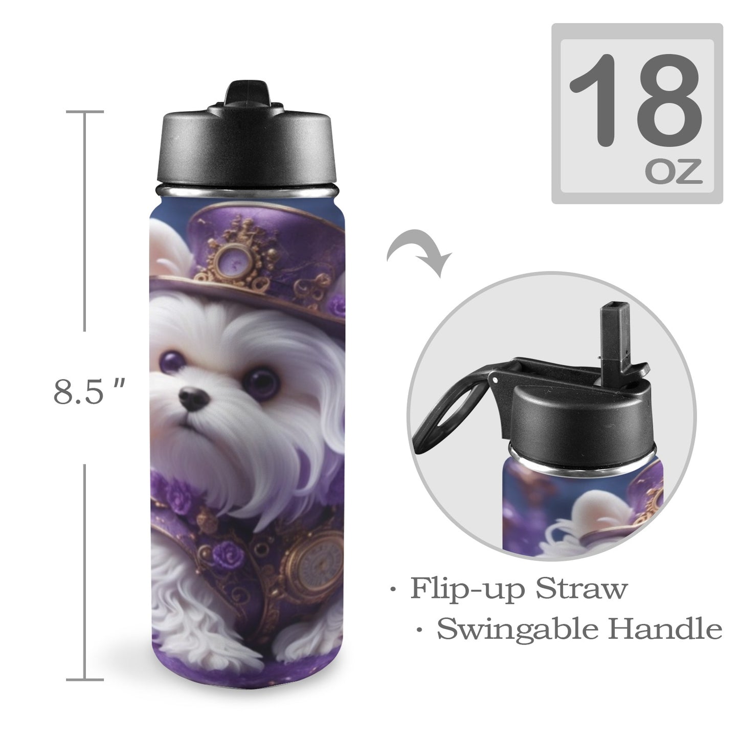 An Ashie Steampunk Insulated Water Bottle with Straw Lid (18oz)