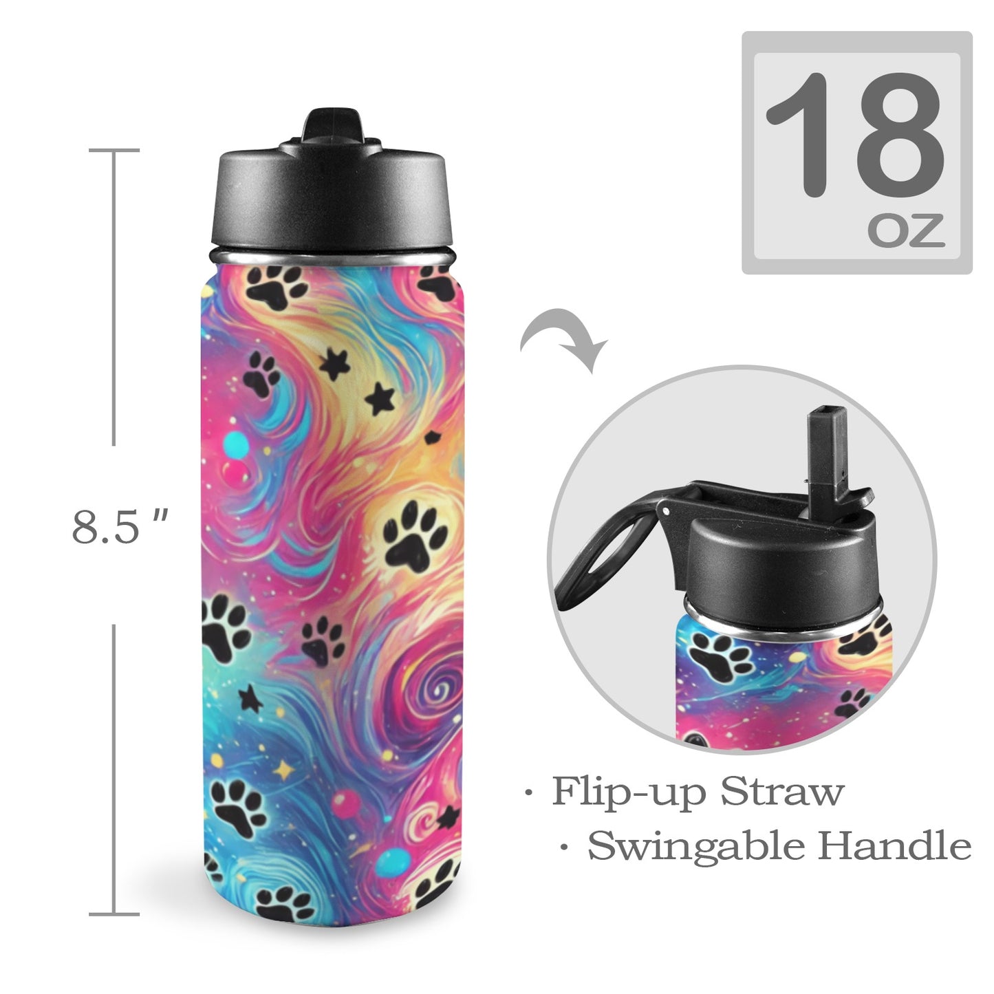 Rainbow Paws Insulated Water Bottle with Straw Lid (18oz)