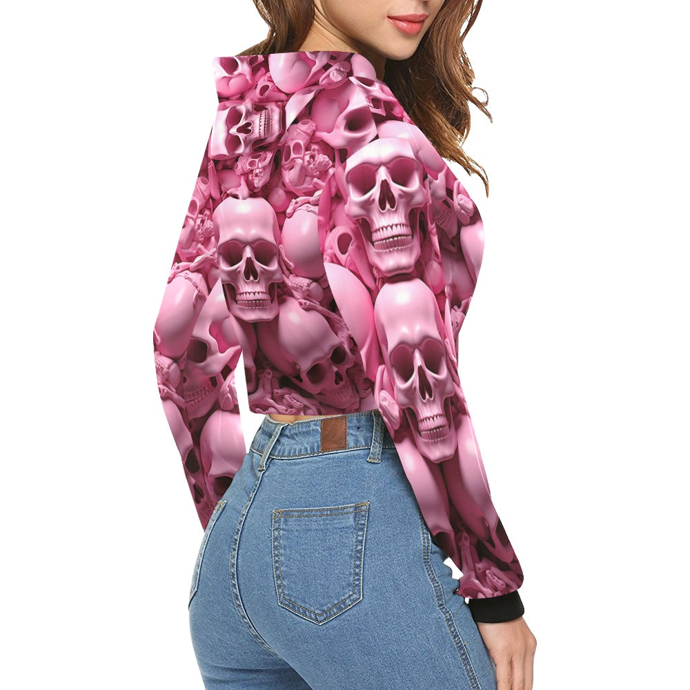 Pink Skeletons  Crop Hoodie for Women