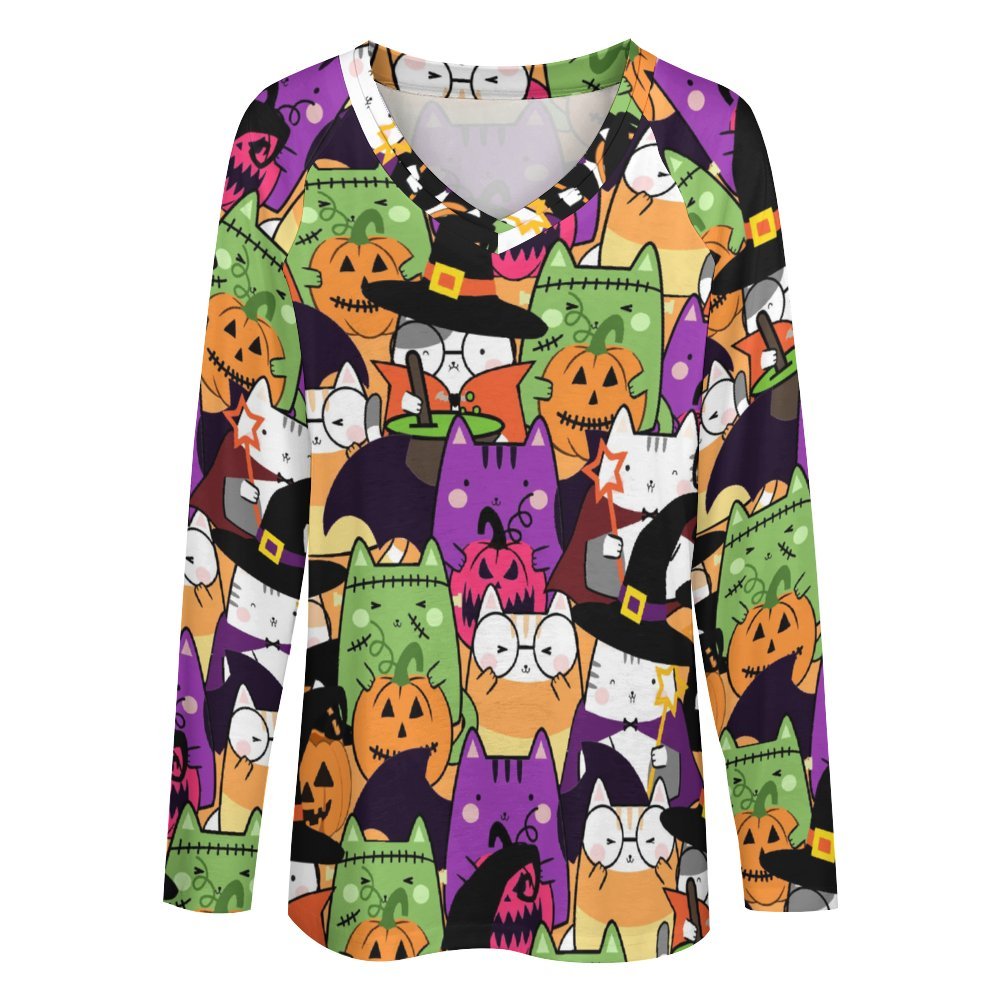 Halloween Cats Long Sleeve Loose Tee