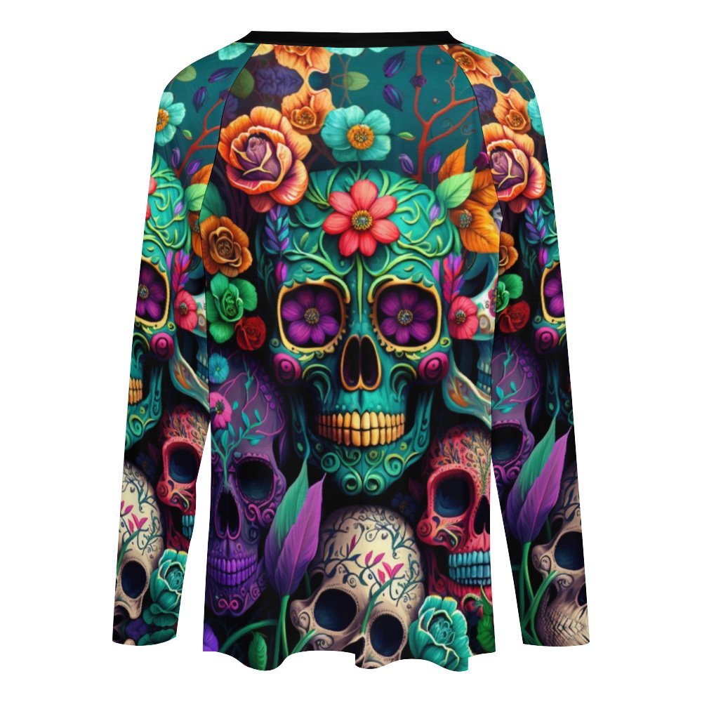 Colorful Skeleton Collage Long Sleeve Loose Tee