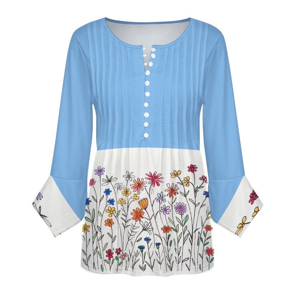 Light Blue Ruffled Petal Sleeve Top Women's