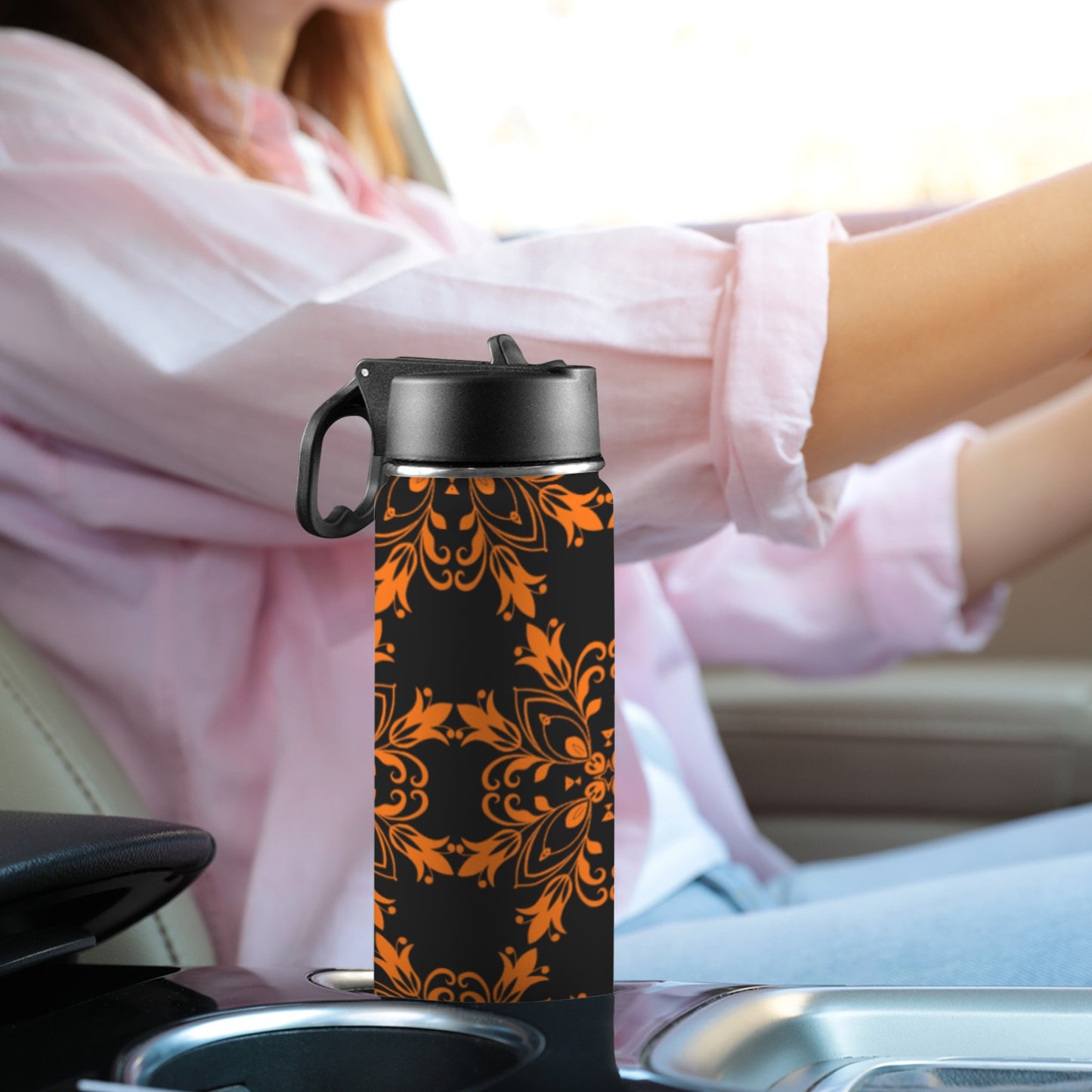 Flourish Orange Insulated Water Bottle with Straw Lid (18oz)