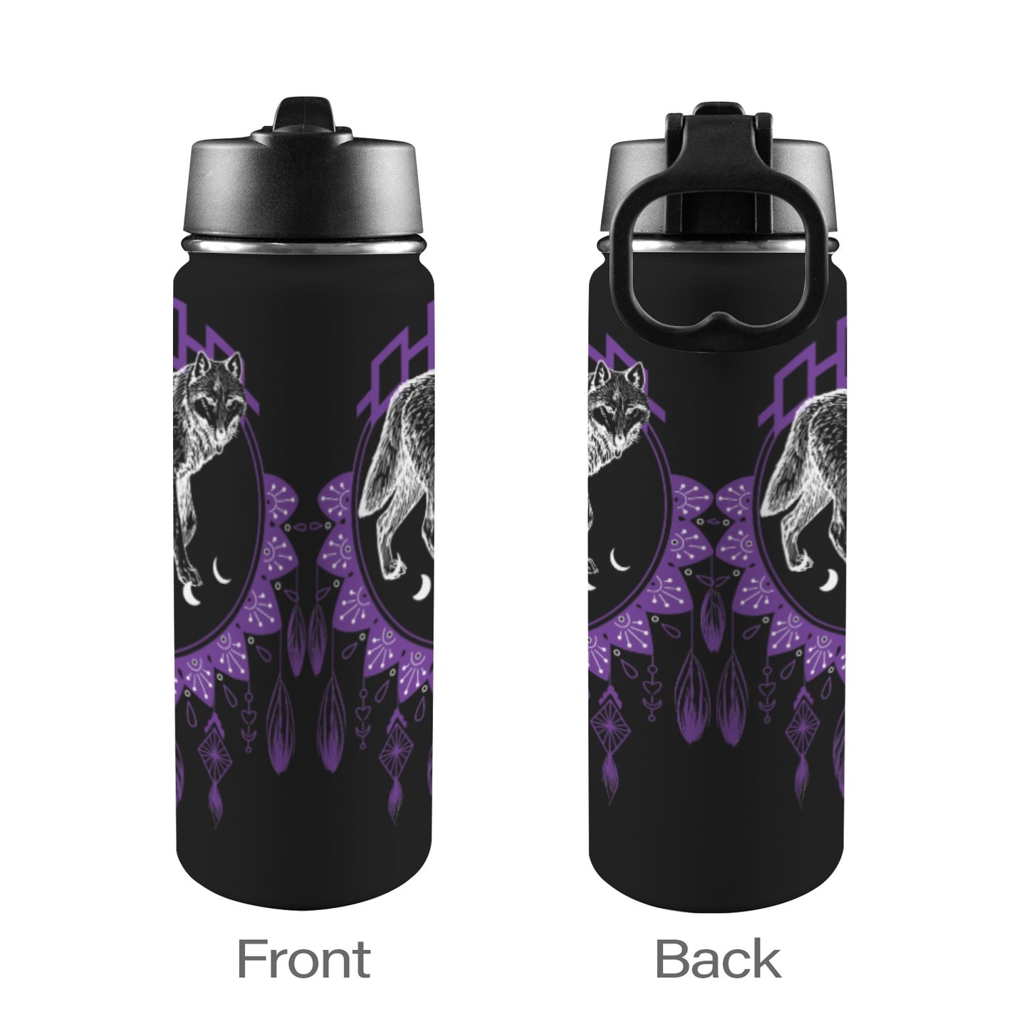 Wolf Dreamcatcher Insulated Water Bottle with Straw Lid (18oz)