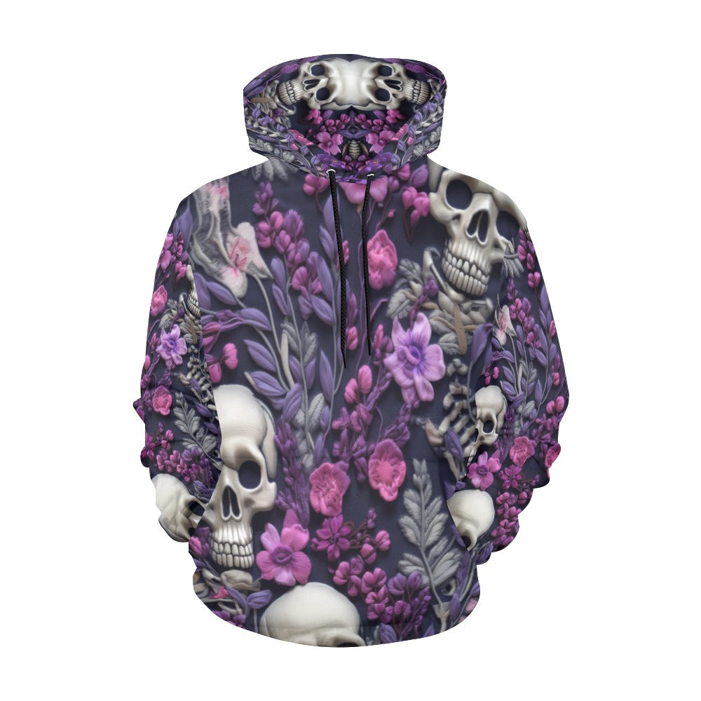 Skeletons w/ Purple Flowers Hoodie for Women (USA Size)