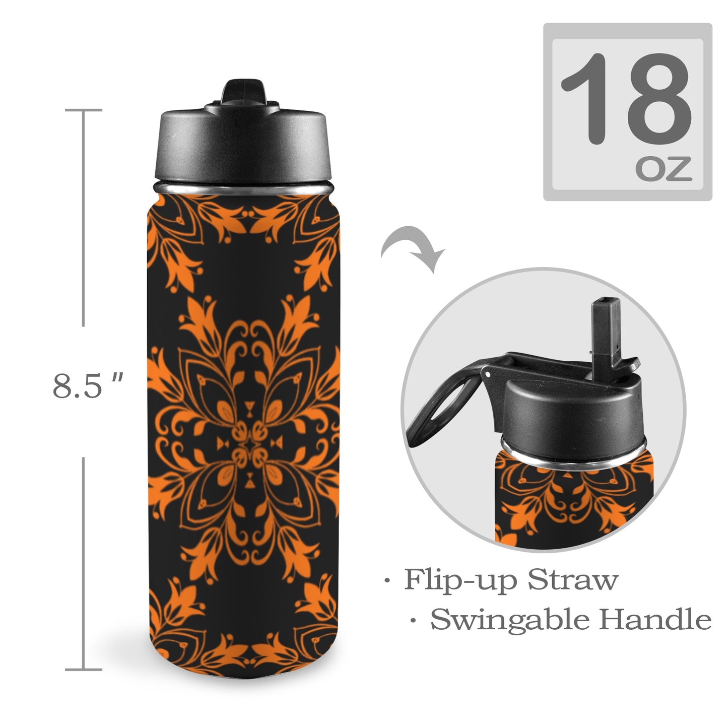 Flourish Orange Insulated Water Bottle with Straw Lid (18oz)