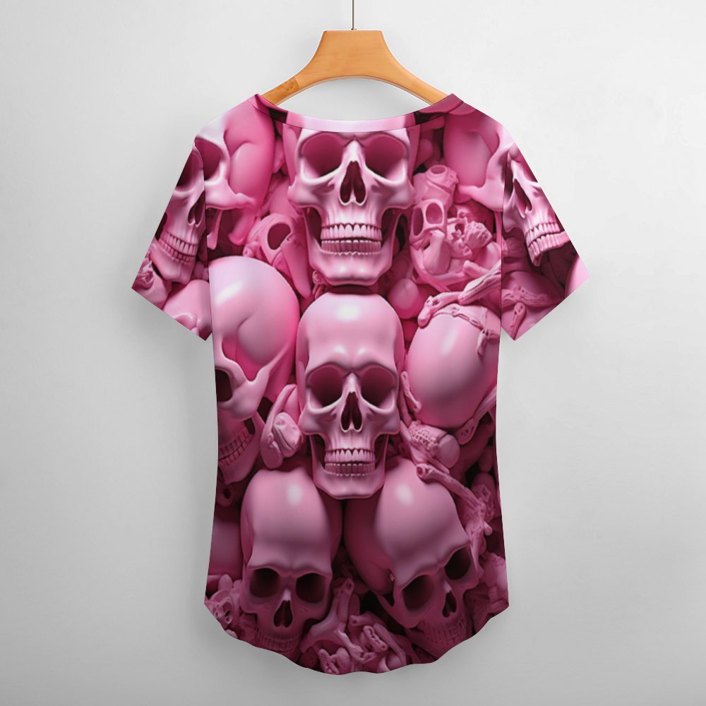 Pink Skeletons Short-Sleeve V-Neck T-Shirt