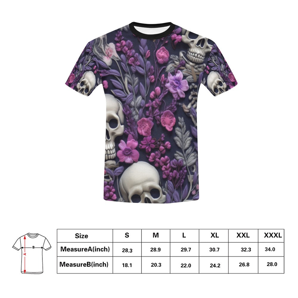 Skeletons w/ Purple Flowers T-Shirt for Men (USA Size)