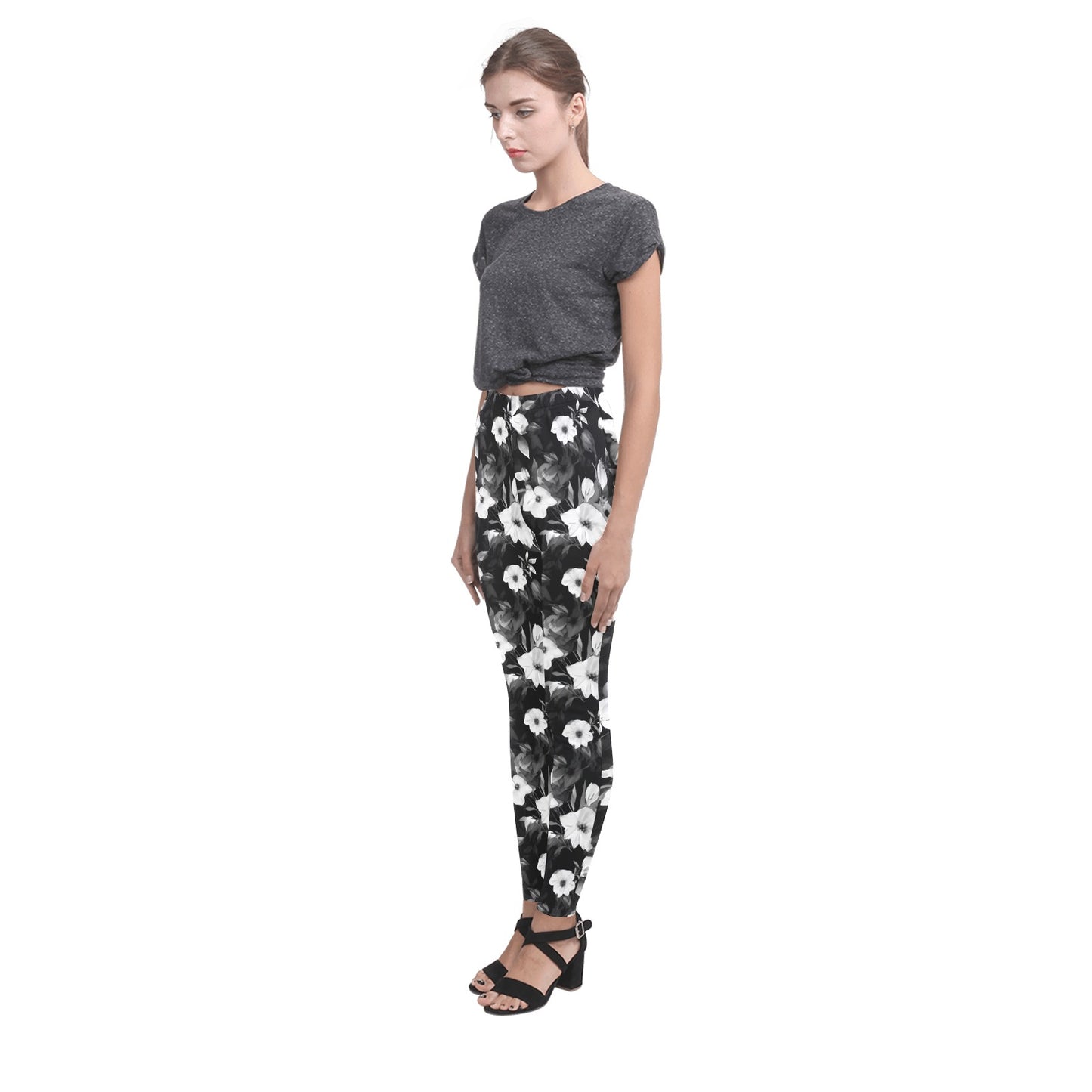 Black and White Flowers  Women's Leggings