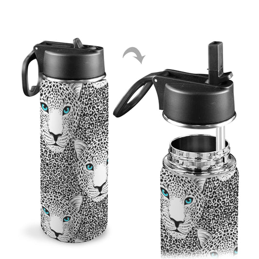 Blue Eyed Big Cat Insulated Water Bottle with Straw Lid (18oz)