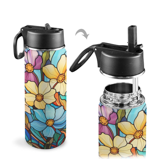 Stained Glass Flowers  03 Insulated Water Bottle with Straw Lid (18oz)