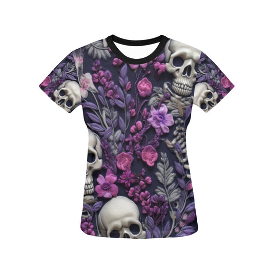 Skeletons w/ Purple Flowers T-Shirt for Women (USA Size) (Model T40)