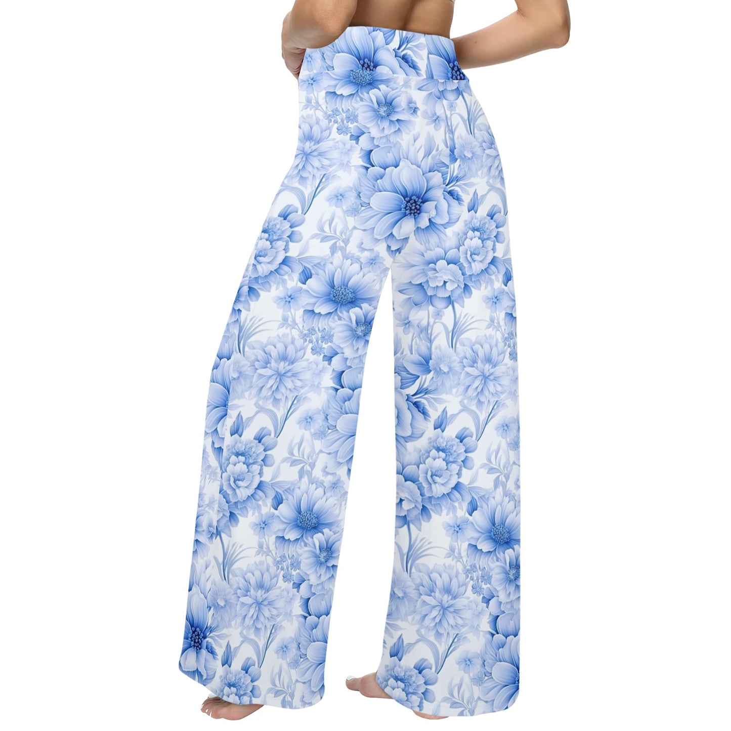 Blue Flowers Women's Wide Leg Lounge Pants