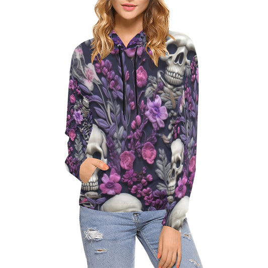 Skeletons w/ Purple Flowers Hoodie for Women (USA Size)