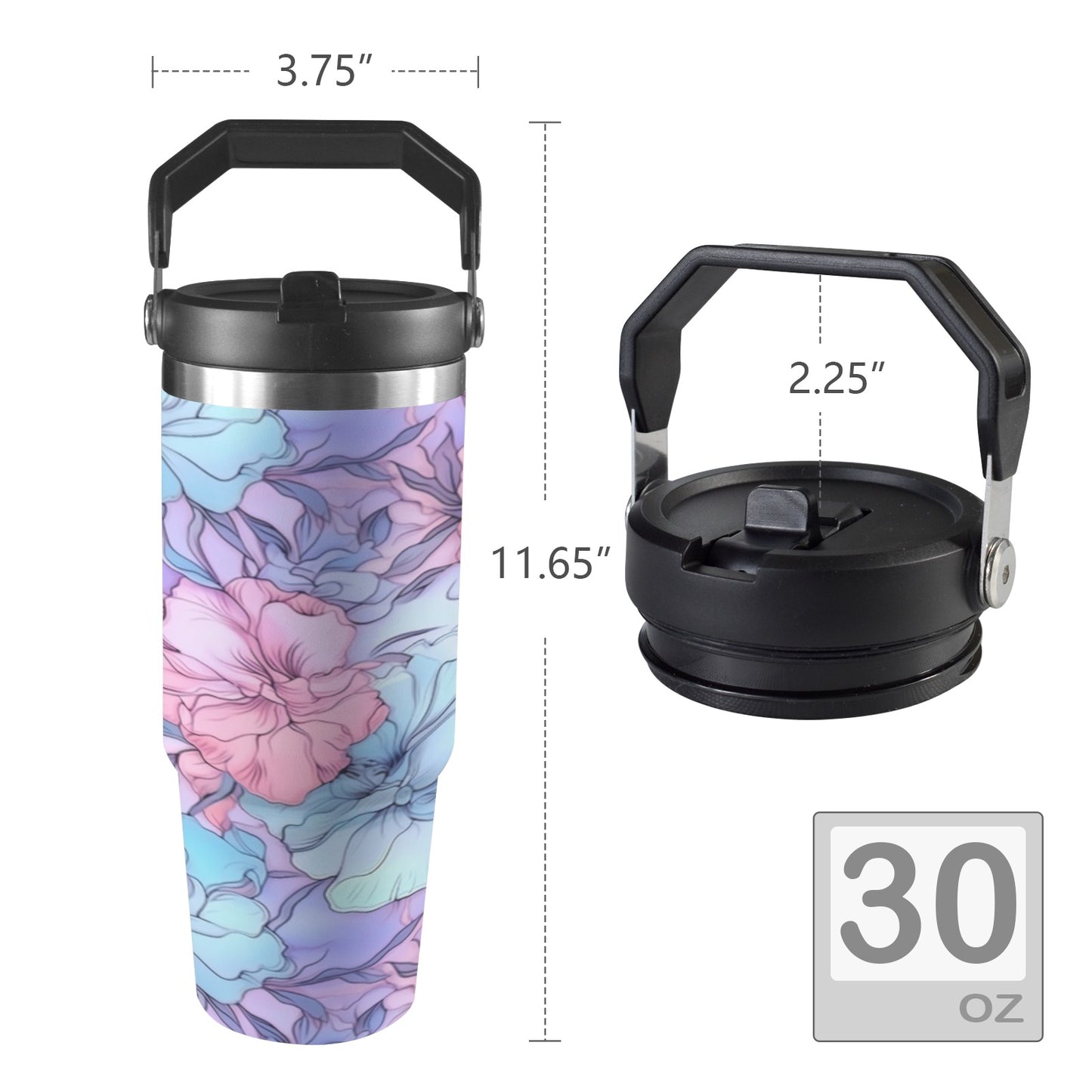 Flowered 30oz Tumbler with Top Handle