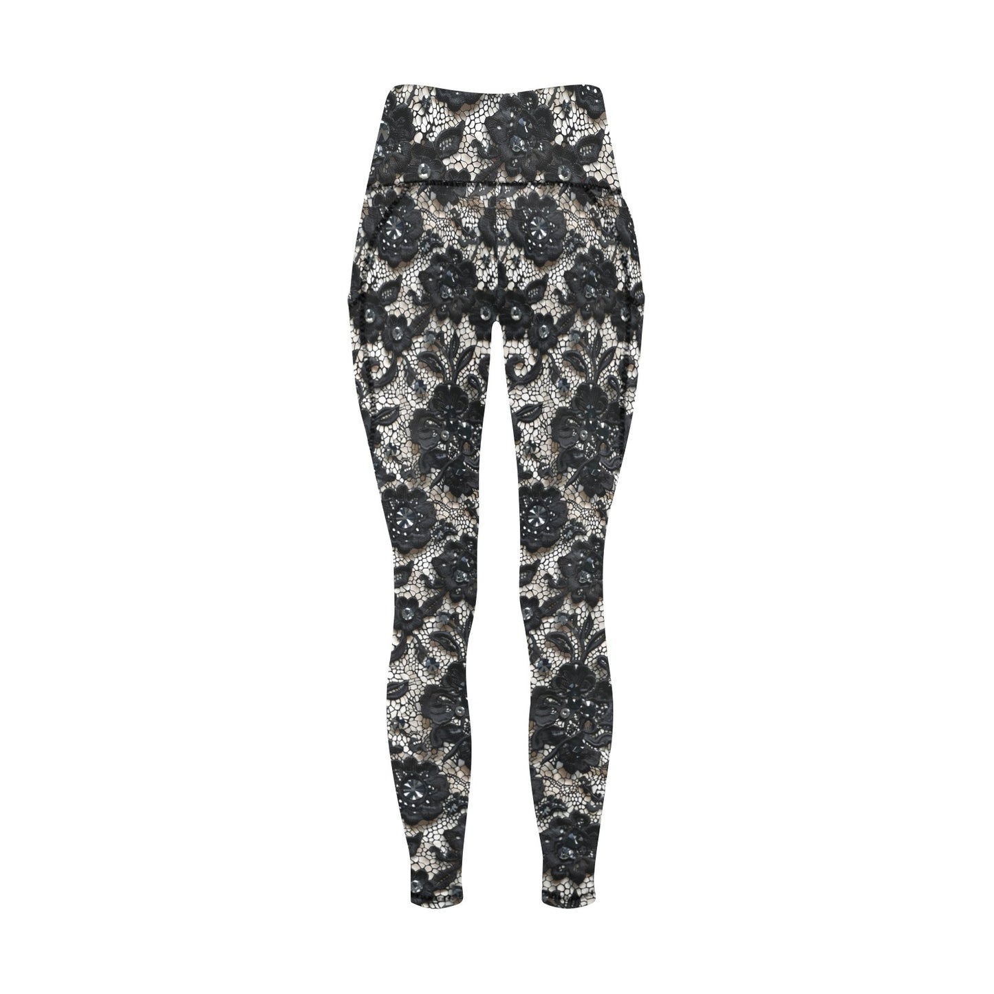 Black Lace Women's  Leggings with Pockets