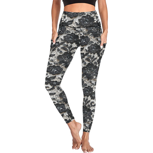 Black Lace Women's  Leggings with Pockets